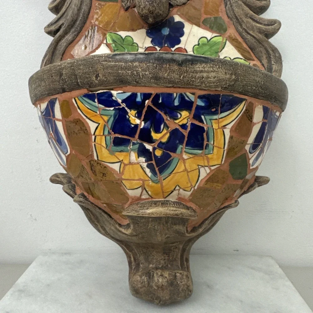 Vintage Large Resin and Mosaic Art Tile Wall hanging floral Planter Crafted 18